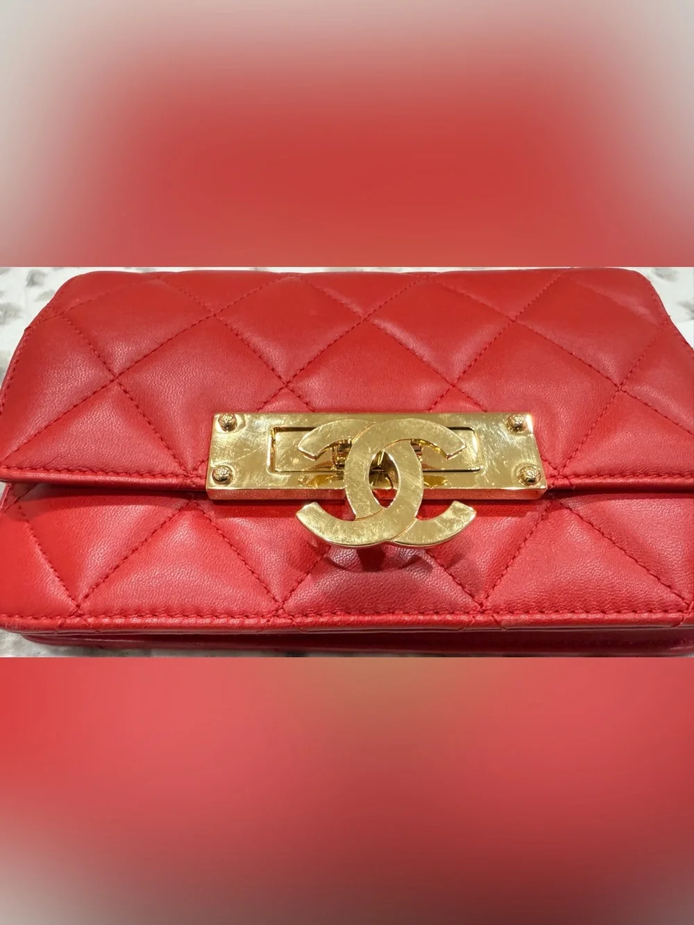 Chanel Red Quilted Leather lambskin WOC with Gold Hardware